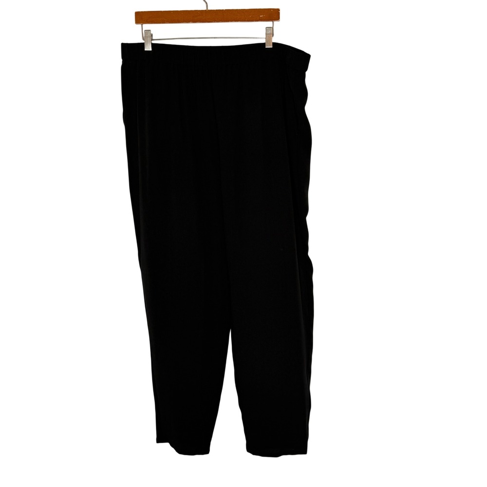Eileen Fisher Silk Georgette Crepe Black Straight Leg Pants Plus 1X NWOT